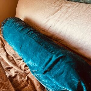 Luxurious Teal Velvet Bolster Pillow
